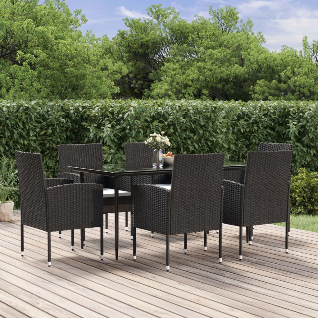 Set mobilier de grădină cu perne, 7 piese, negru, poliratan GartenMobel Dekor