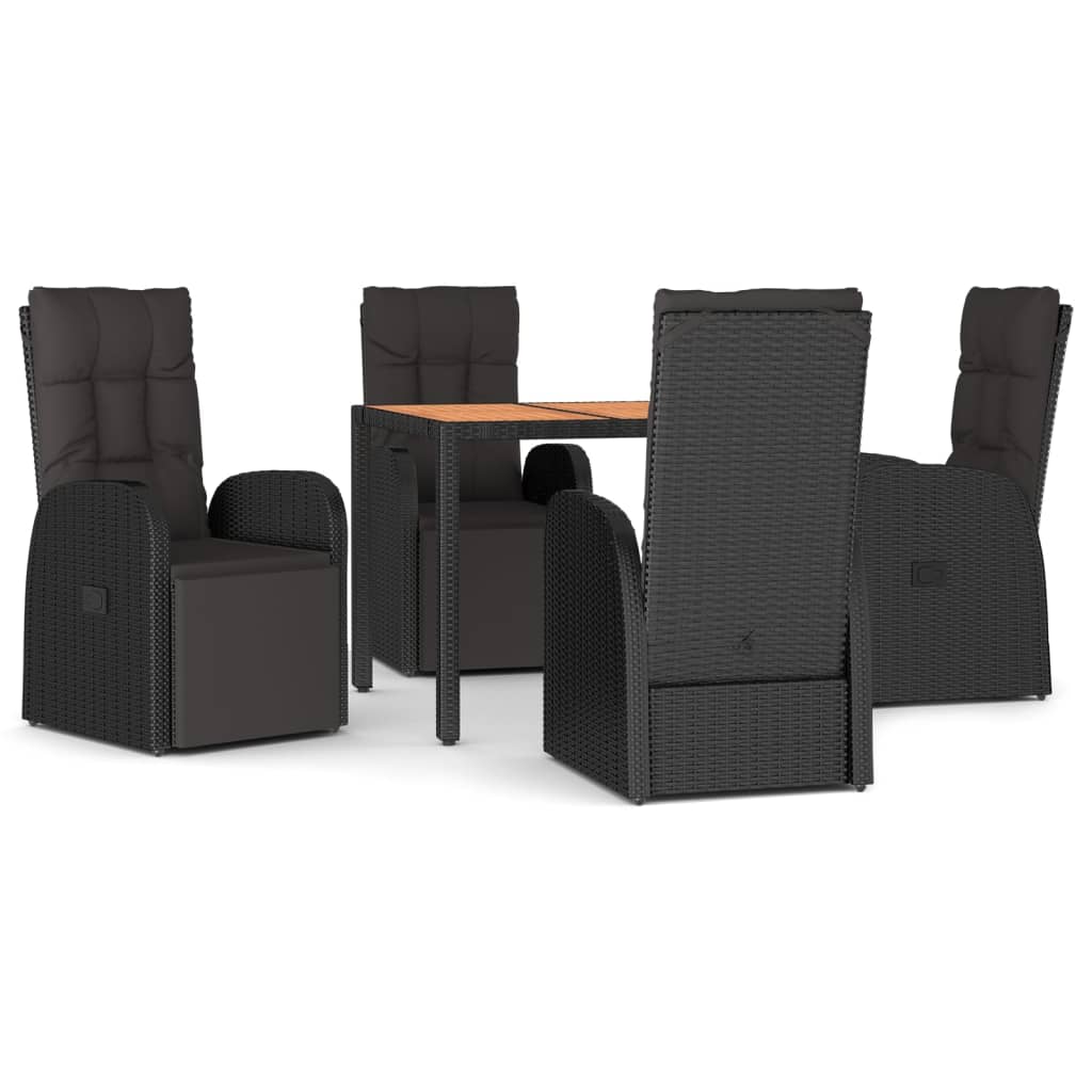 Set masă pentru grădină, 5 piese, negru, poliratan/lemn acacia GartenMobel Dekor