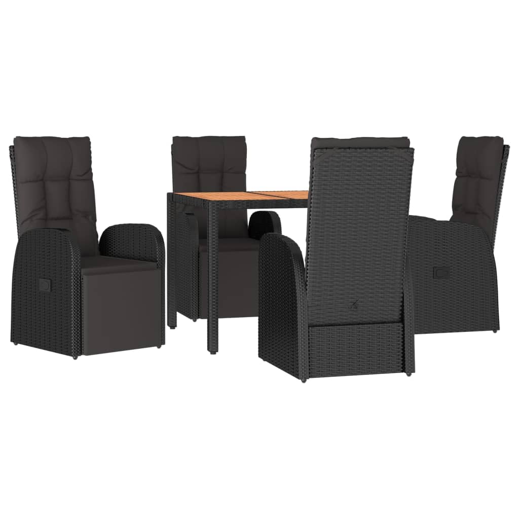 Set masă pentru grădină, 5 piese, negru, poliratan/lemn acacia GartenMobel Dekor
