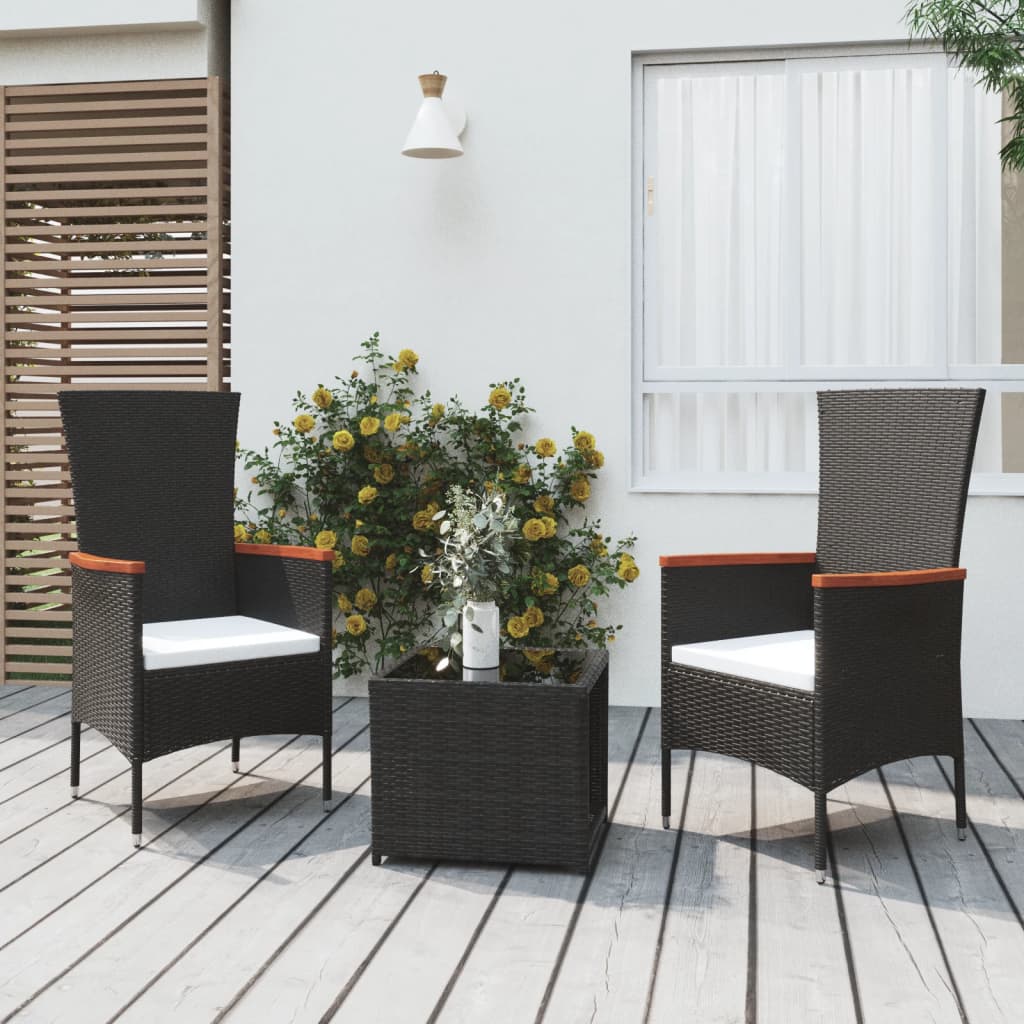 Set șezlonguri grădină, 3 piese, negru, poliratan&oțel GartenMobel Dekor