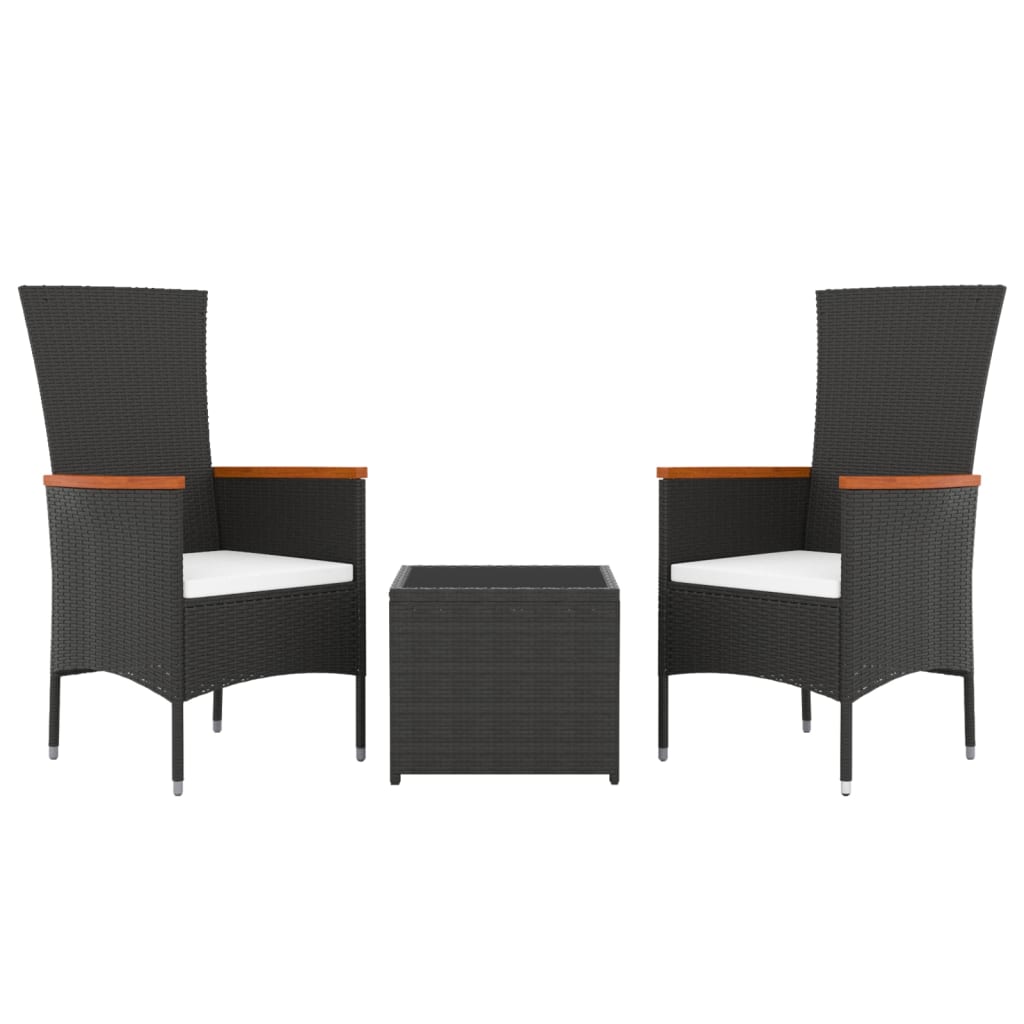 Set șezlonguri grădină, 3 piese, negru, poliratan&oțel GartenMobel Dekor