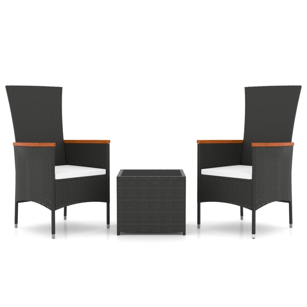 Set șezlonguri grădină, 3 piese, negru, poliratan&oțel GartenMobel Dekor