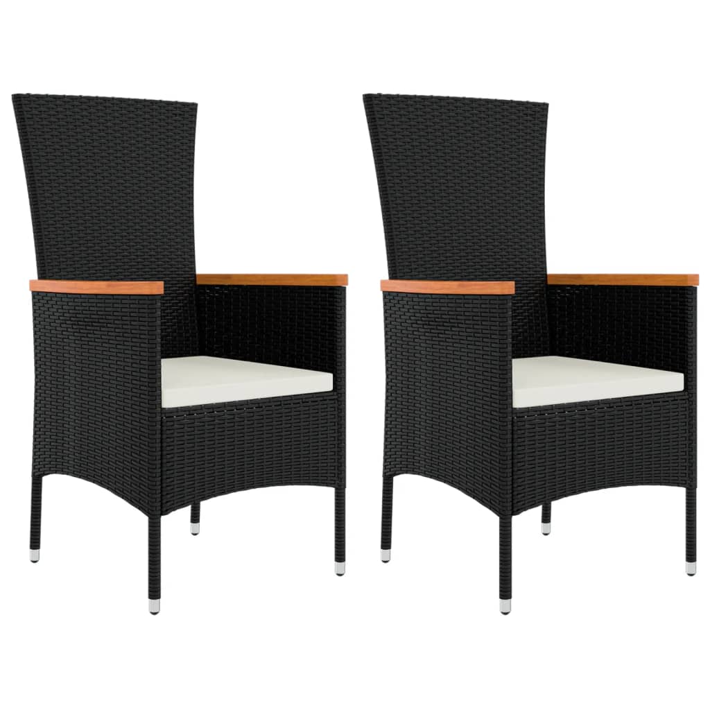 Set șezlonguri grădină, 3 piese, negru, poliratan&oțel GartenMobel Dekor
