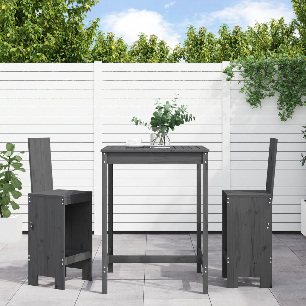 Set bar de grădină, 3 piese, gri, lemn masiv de pin GartenMobel Dekor