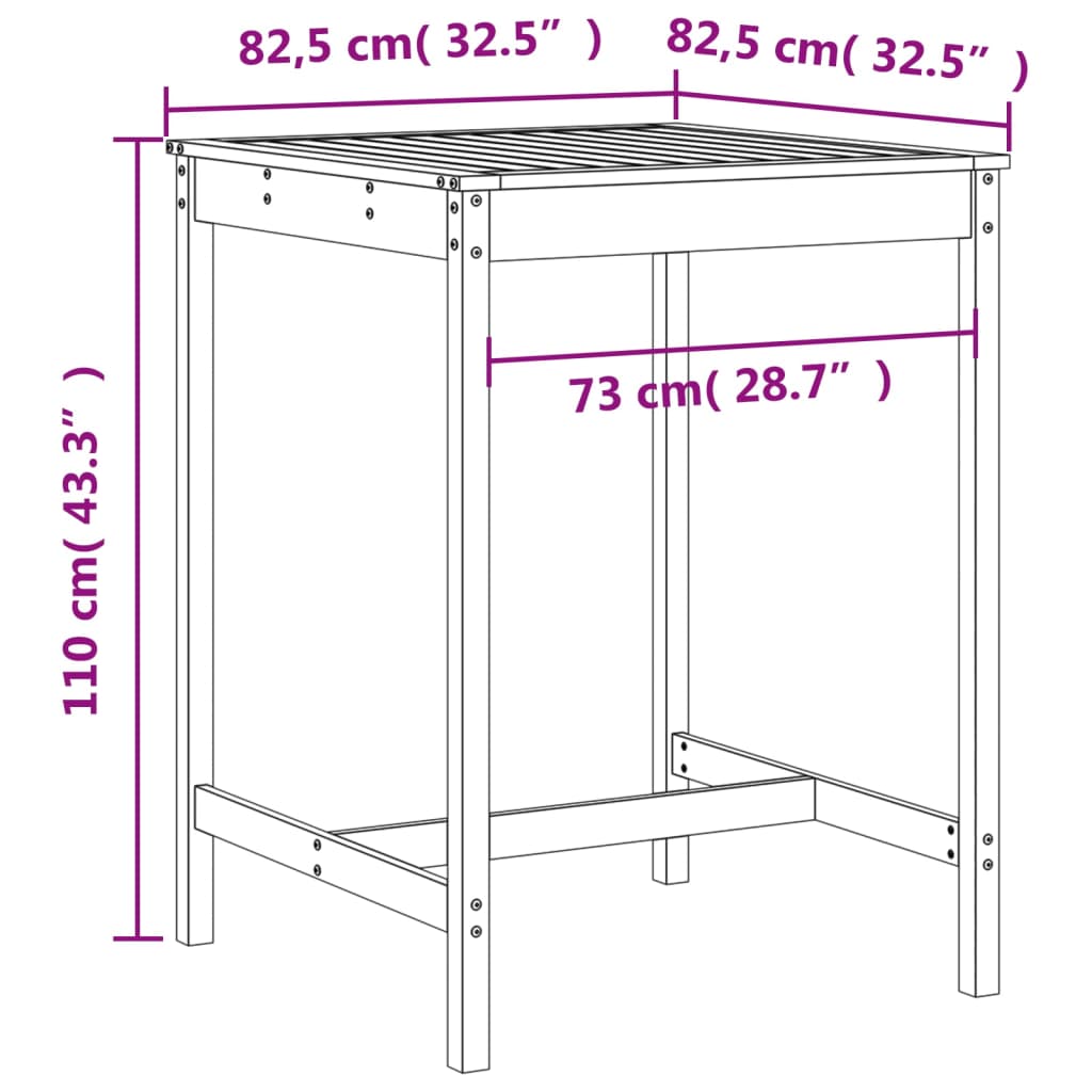 Set bar de grădină, 3 piese, gri, lemn masiv de pin GartenMobel Dekor