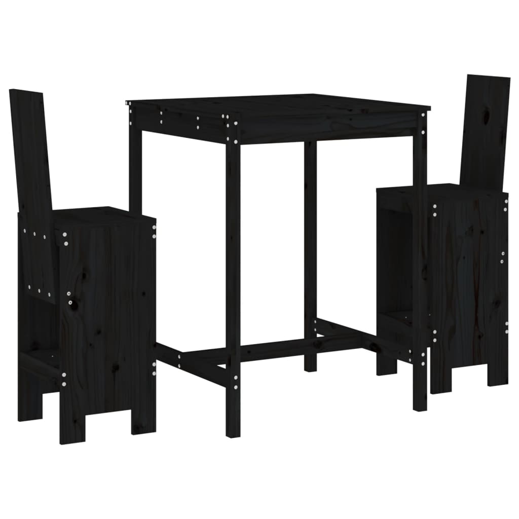 Set bar de grădină, 3 piese, negru, lemn masiv de pin GartenMobel Dekor