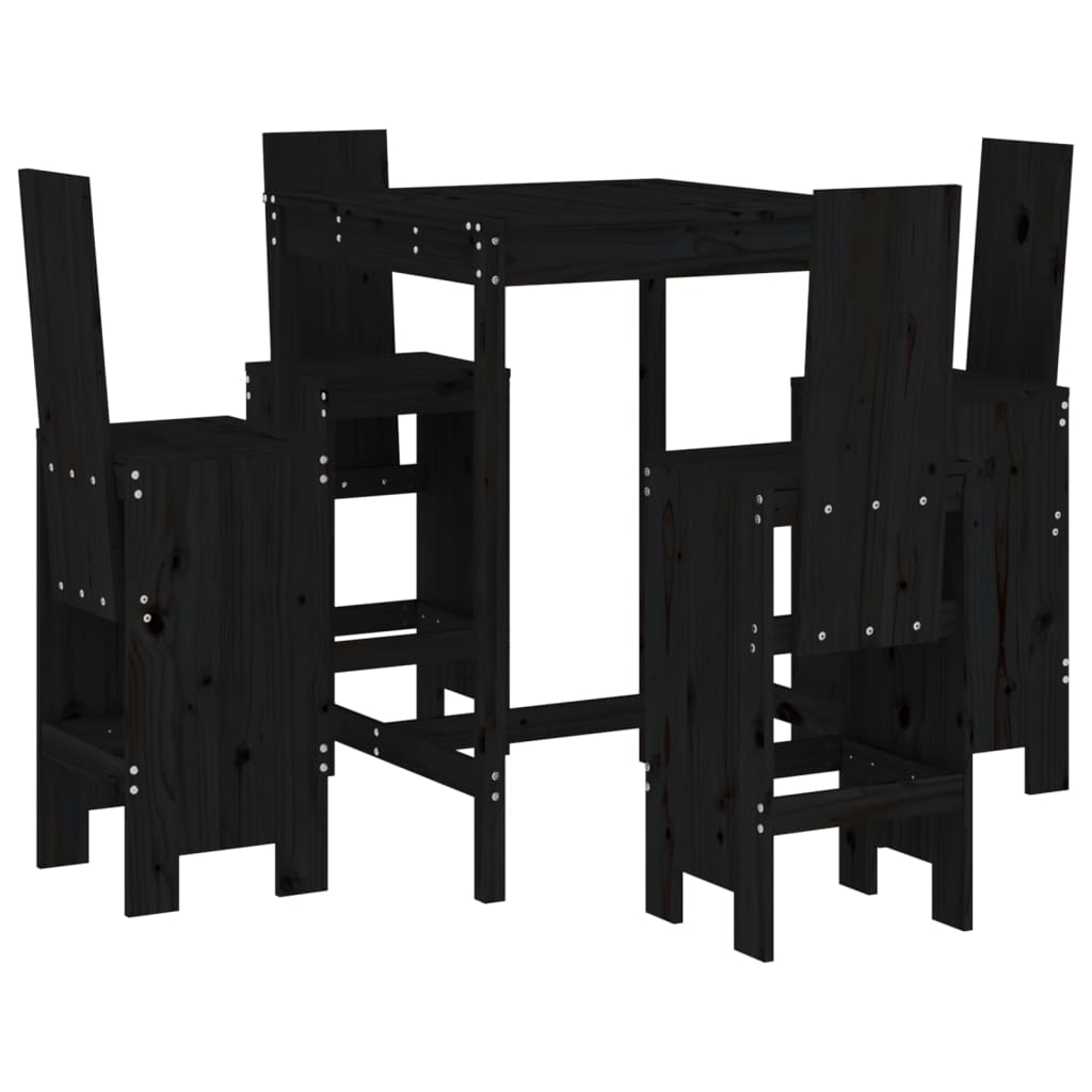 Set mobilier bar de grădină, 5 piese, negru, lemn masiv de pin GartenMobel Dekor