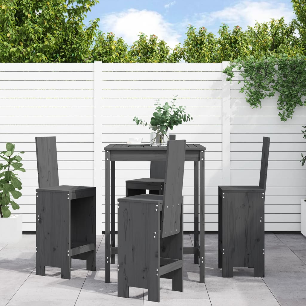 Set mobilier bar pentru grădină, 5 piese, gri, lemn masiv pin GartenMobel Dekor