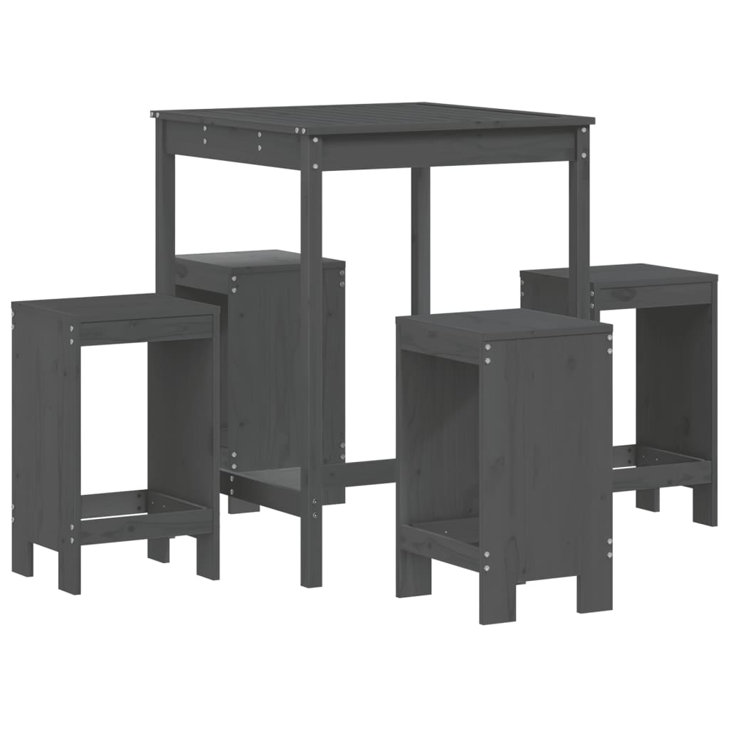 Set mobilier bar pentru grădină, 5 piese, gri, lemn masiv pin GartenMobel Dekor