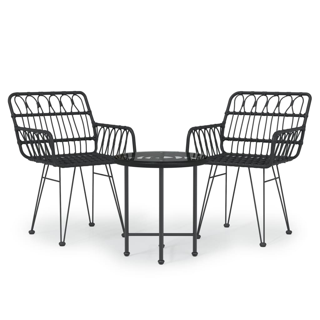 Set mobilier de grădină, 3 piese, negru, poliratan GartenMobel Dekor