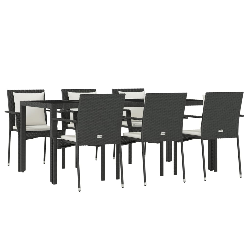 Set mobilier de grădină cu perne, 7 piese, negru, poliratan GartenMobel Dekor