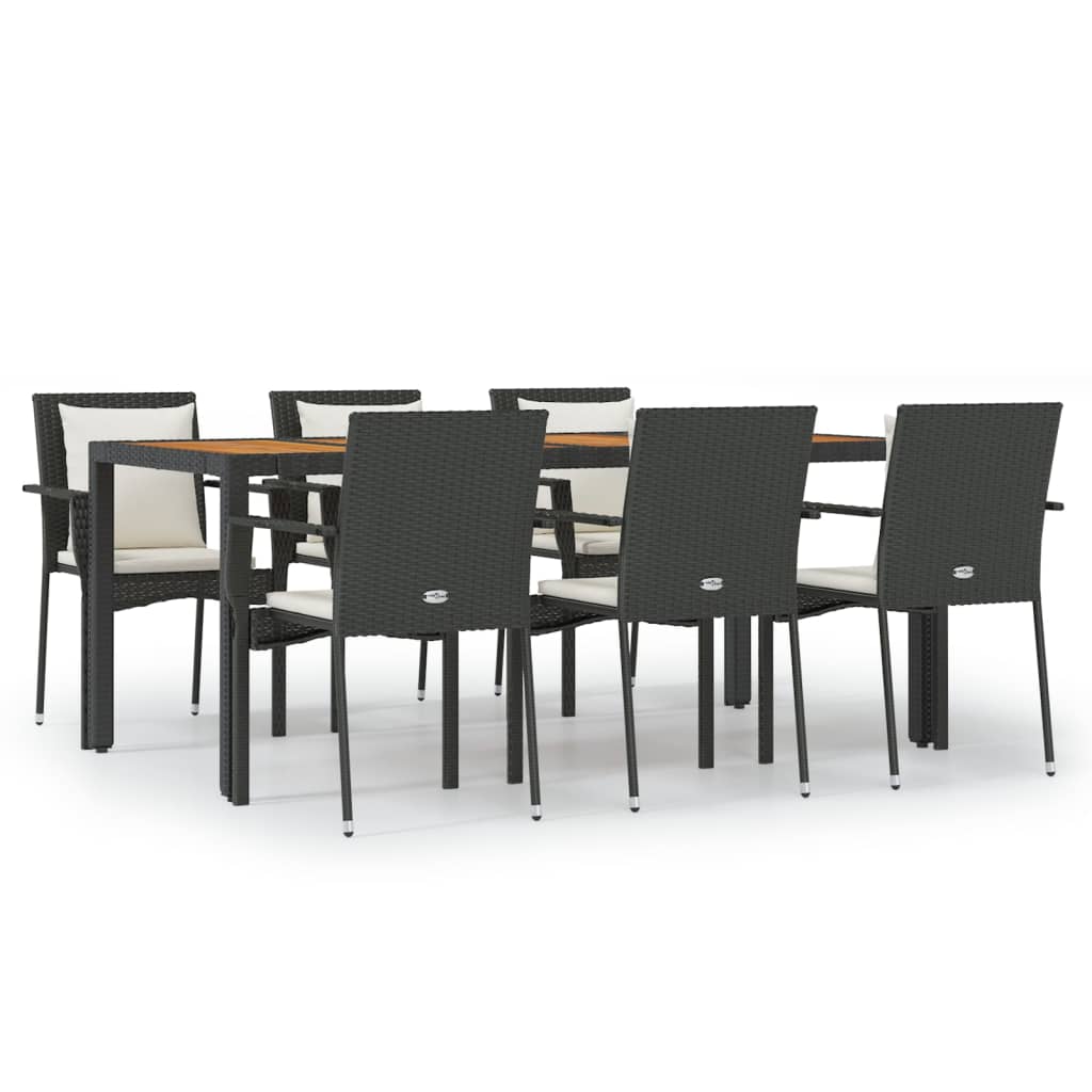 Set mobilier de grădină cu perne, 7 piese, negru, poliratan GartenMobel Dekor