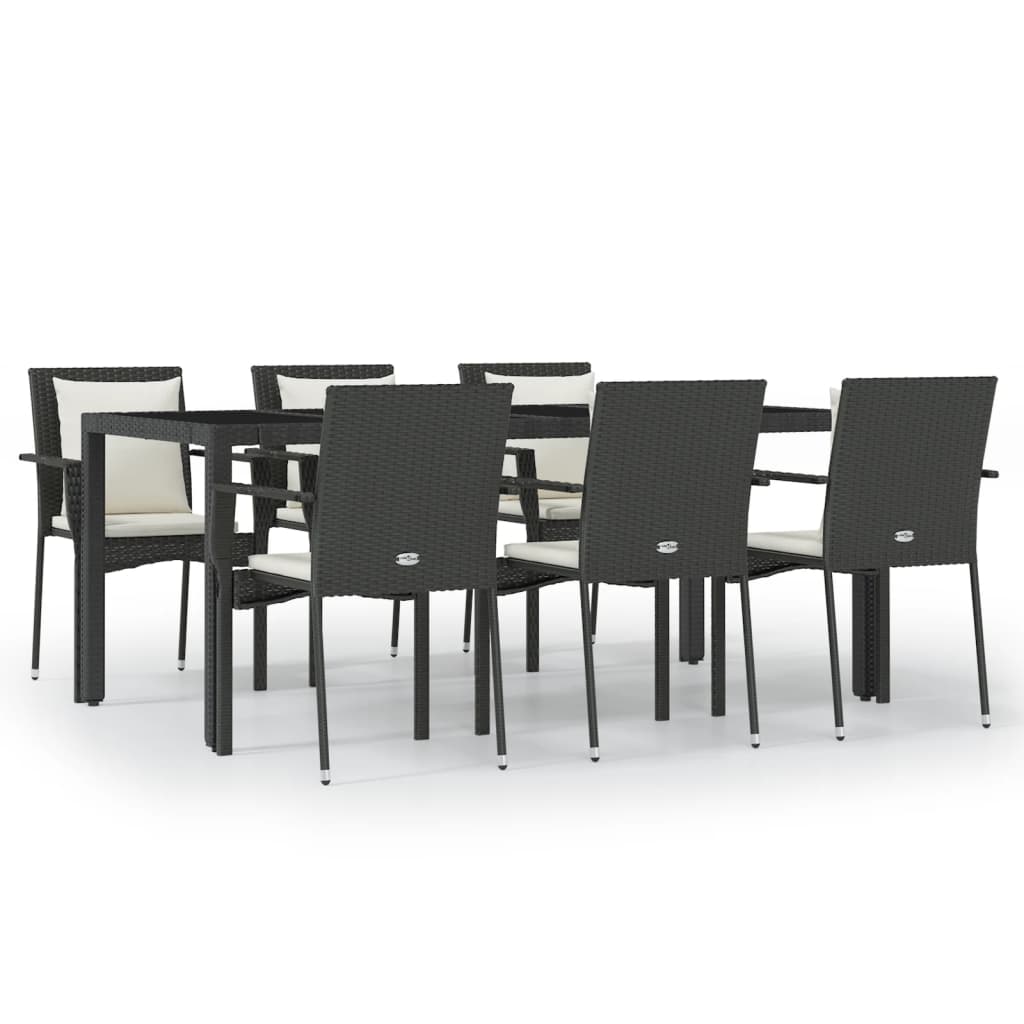 Set mobilier de grădină cu perne, 7 piese, negru, poliratan GartenMobel Dekor