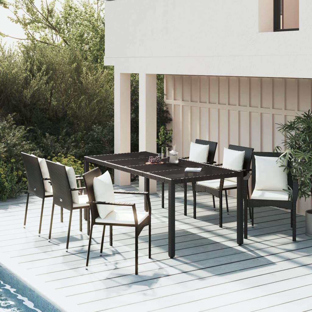 Set mobilier de grădină cu perne, 7 piese, negru, poliratan GartenMobel Dekor