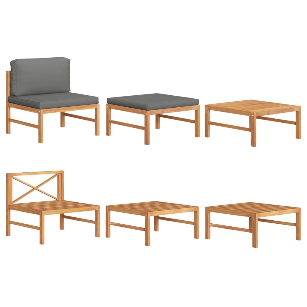 Set mobilier grădină cu perne gri închis, 3 piese, lemn de tec GartenMobel Dekor