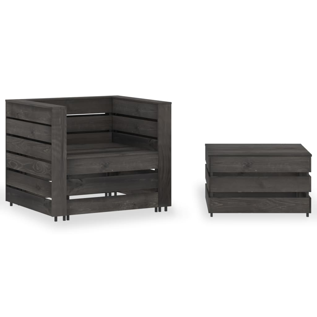 Set mobilier de grădină paleți, 2 piese, gri, lemn pin tratat GartenMobel Dekor