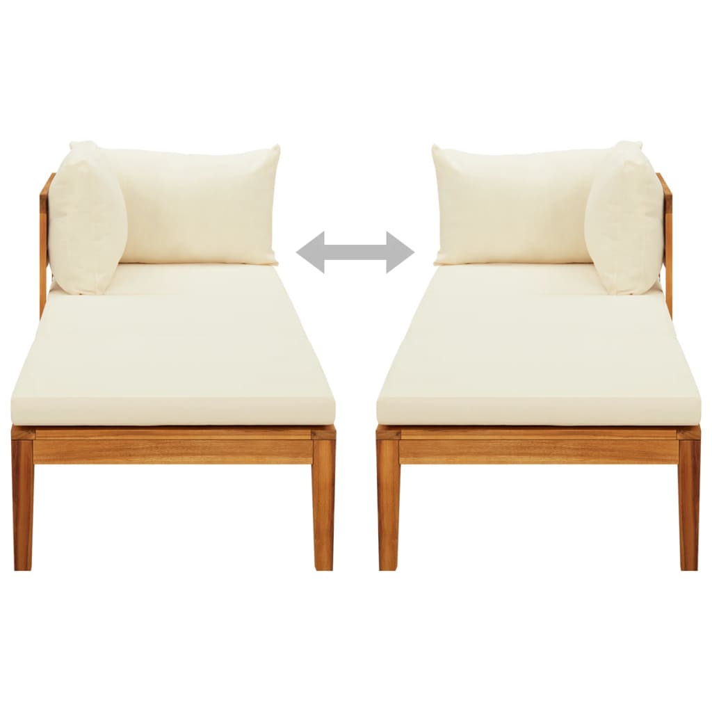 Șezlong cu 1 cotieră, alb crem, lemn masiv de acacia GartenMobel Dekor