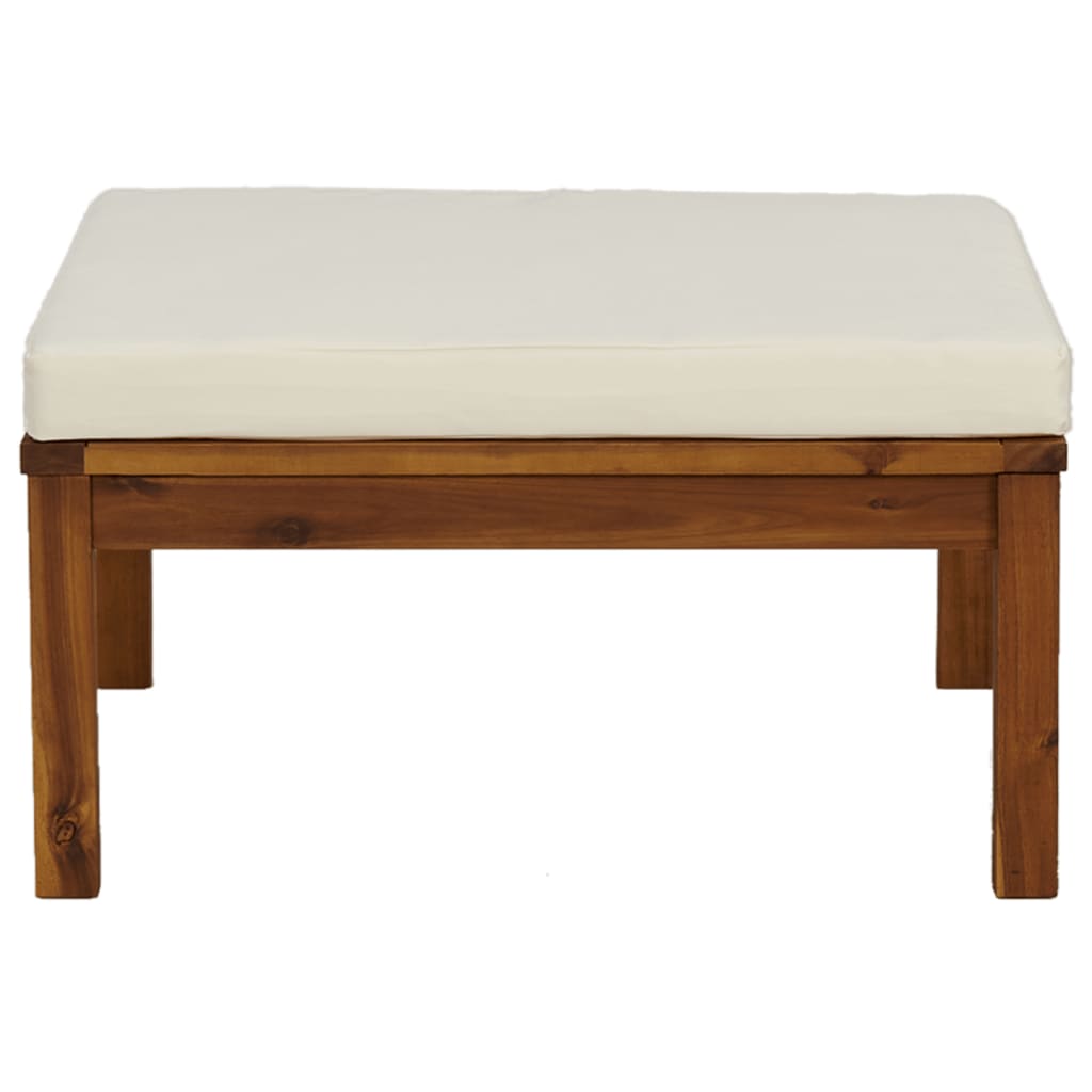 Taburet de picioare, pernă alb crem, lemn masiv de acacia GartenMobel Dekor