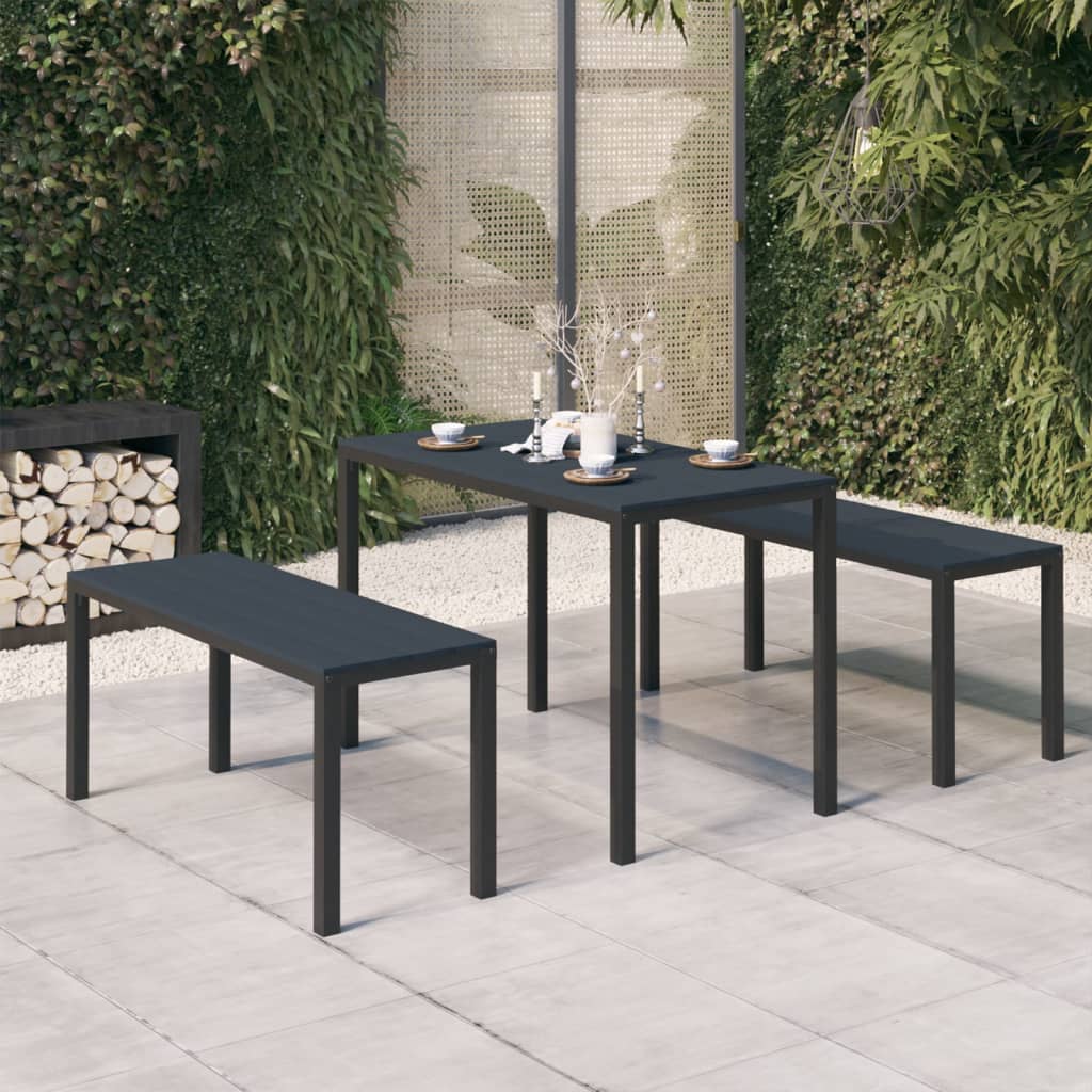 Set mobilier de grădină, 3 piese, negru, WPC și oțel GartenMobel Dekor