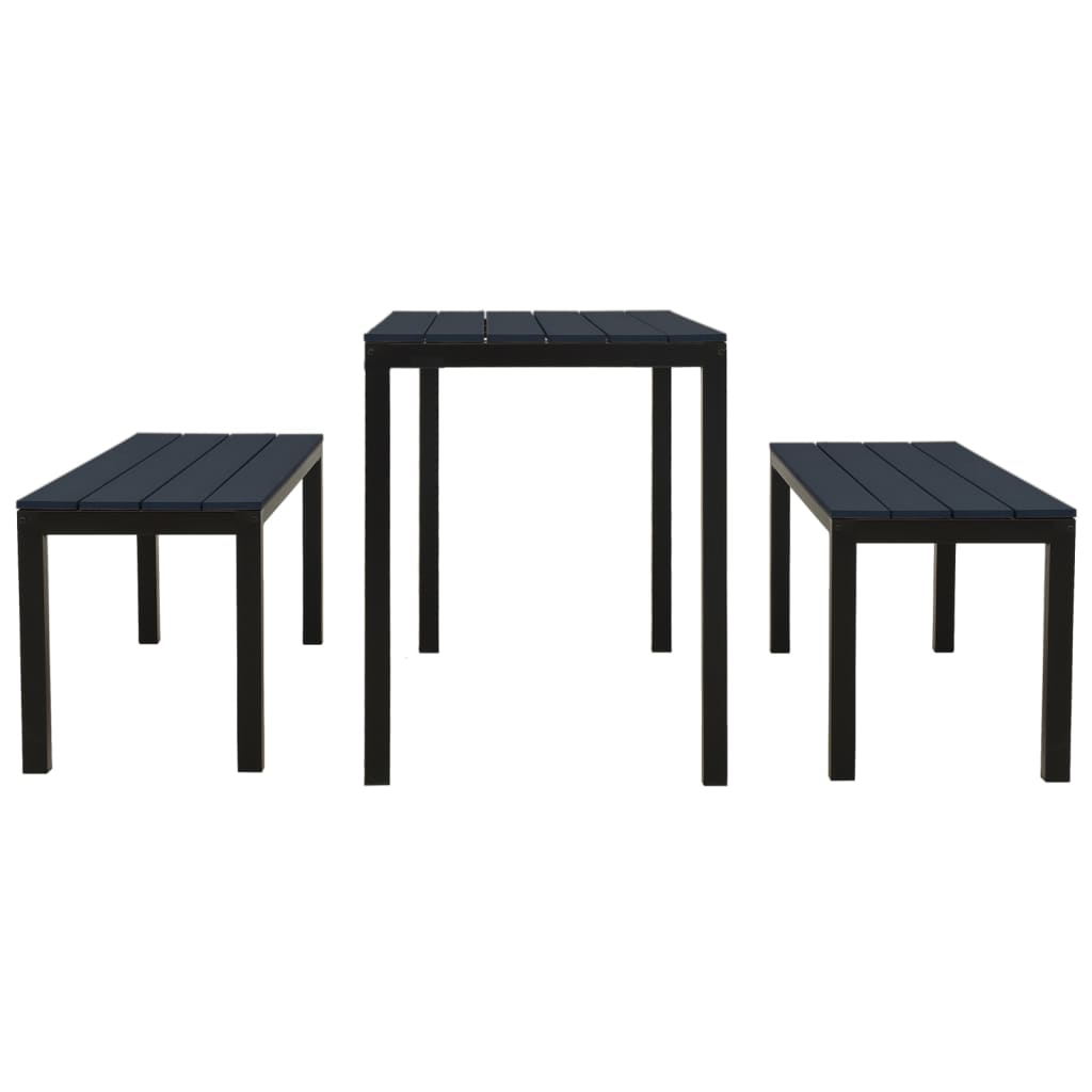 Set mobilier de grădină, 3 piese, negru, WPC și oțel GartenMobel Dekor