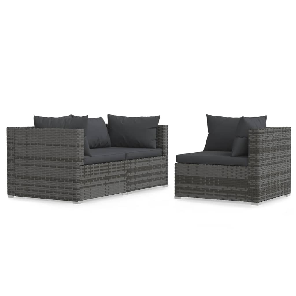 Set mobilier de grădină cu perne, 3 piese, gri, poliratan GartenMobel Dekor