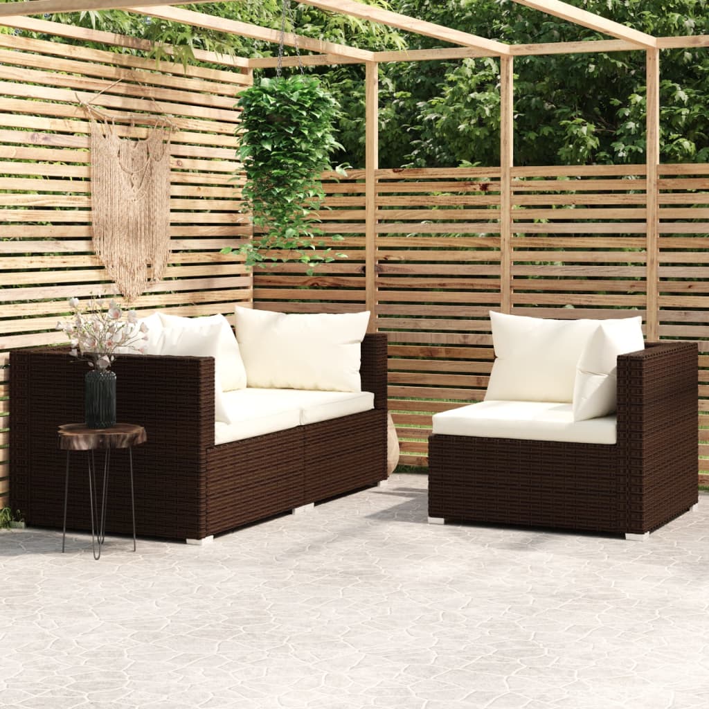 Set mobilier de grădină cu perne, 3 piese, maro, poliratan GartenMobel Dekor