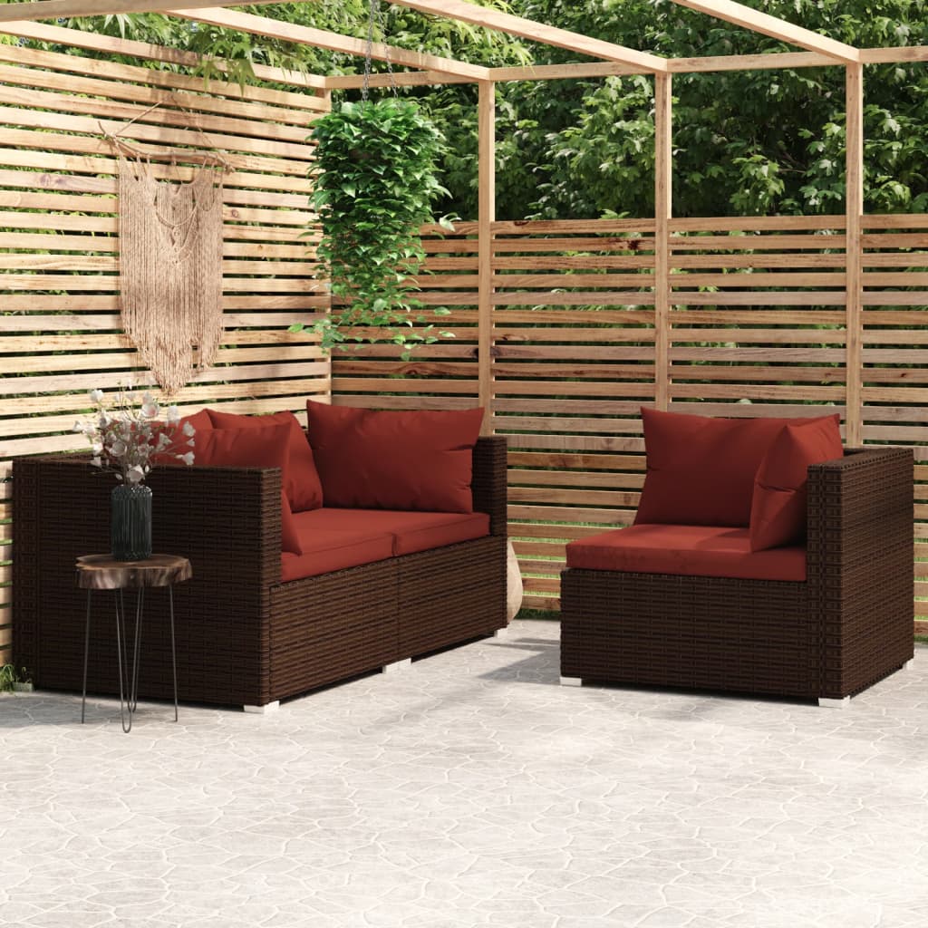Set mobilier de grădină cu perne, 3 piese, maro, poliratan GartenMobel Dekor