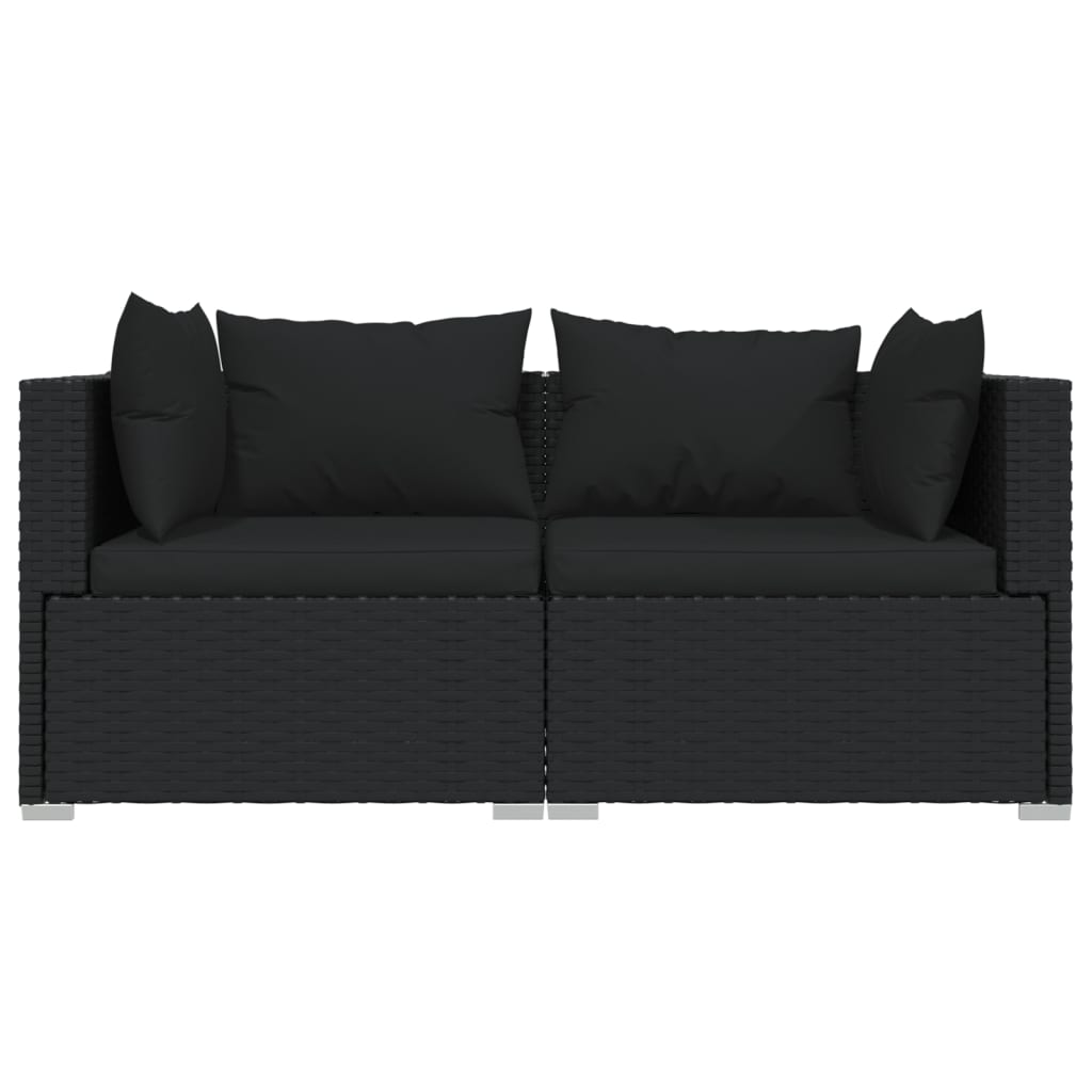 Set mobilier de grădină cu perne, 3 piese, negru, poliratan GartenMobel Dekor