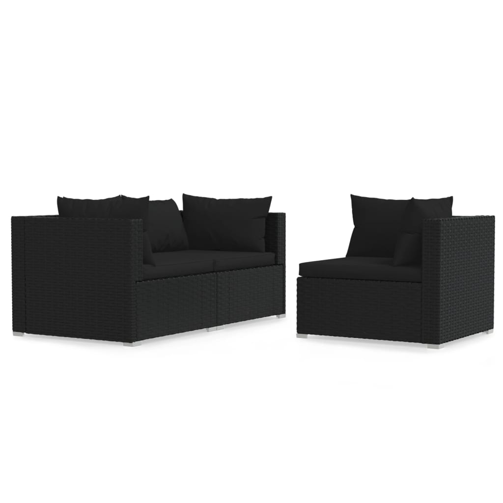 Set mobilier de grădină cu perne, 3 piese, negru, poliratan GartenMobel Dekor