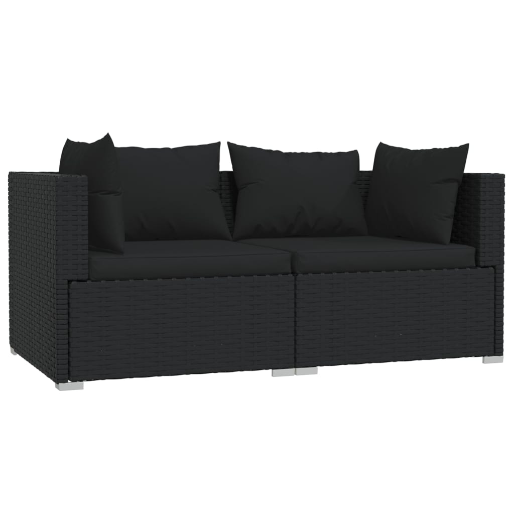 Set mobilier de grădină cu perne, 3 piese, negru, poliratan GartenMobel Dekor