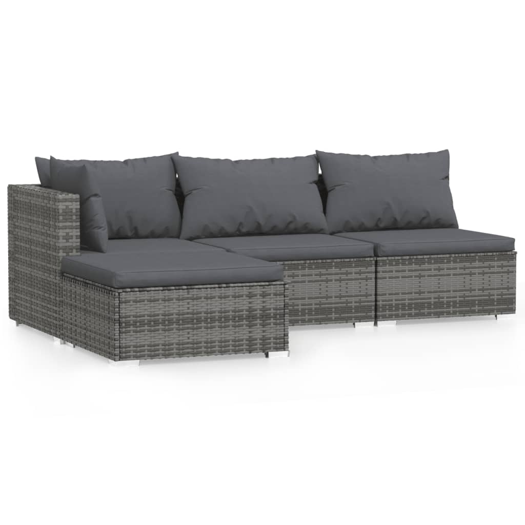Set mobilier de grădină cu perne, 4 piese, gri, poliratan GartenMobel Dekor