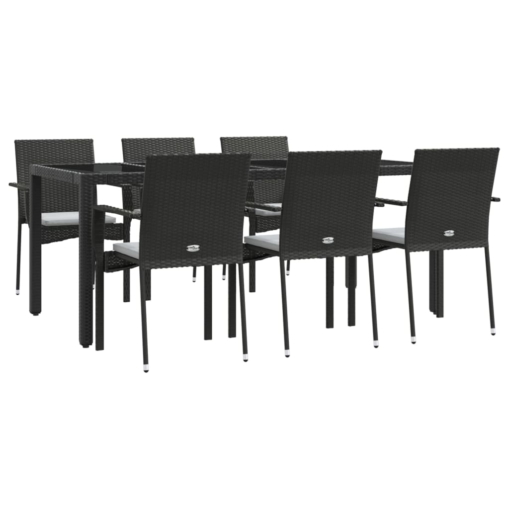 Set mobilier de grădină cu perne, 7 piese, negru, poliratan GartenMobel Dekor