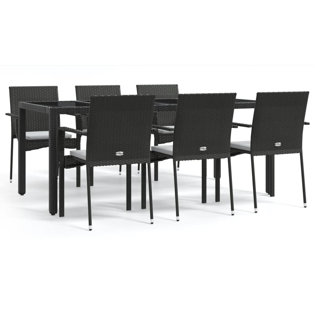 Set mobilier de grădină cu perne, 7 piese, negru, poliratan GartenMobel Dekor
