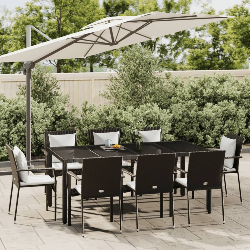Set mobilier de grădină cu perne, 9 piese, negru, poliratan GartenMobel Dekor