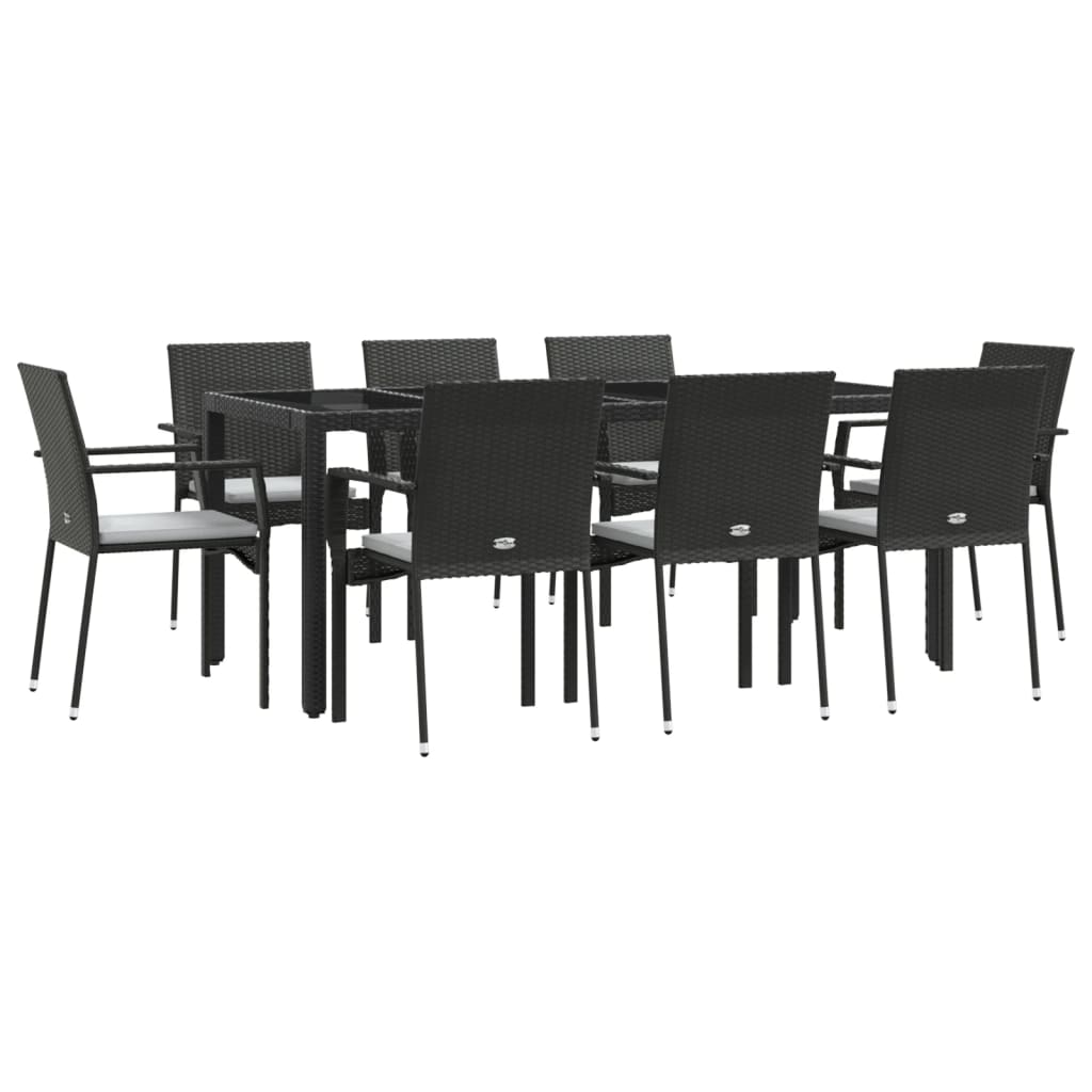 Set mobilier de grădină cu perne, 9 piese, negru, poliratan GartenMobel Dekor