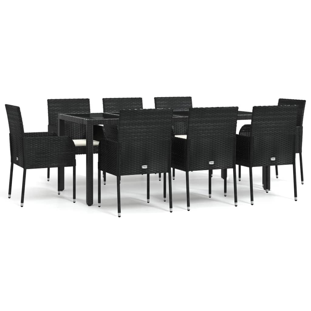 Set mobilier de grădină cu perne, 9 piese, negru, poliratan GartenMobel Dekor