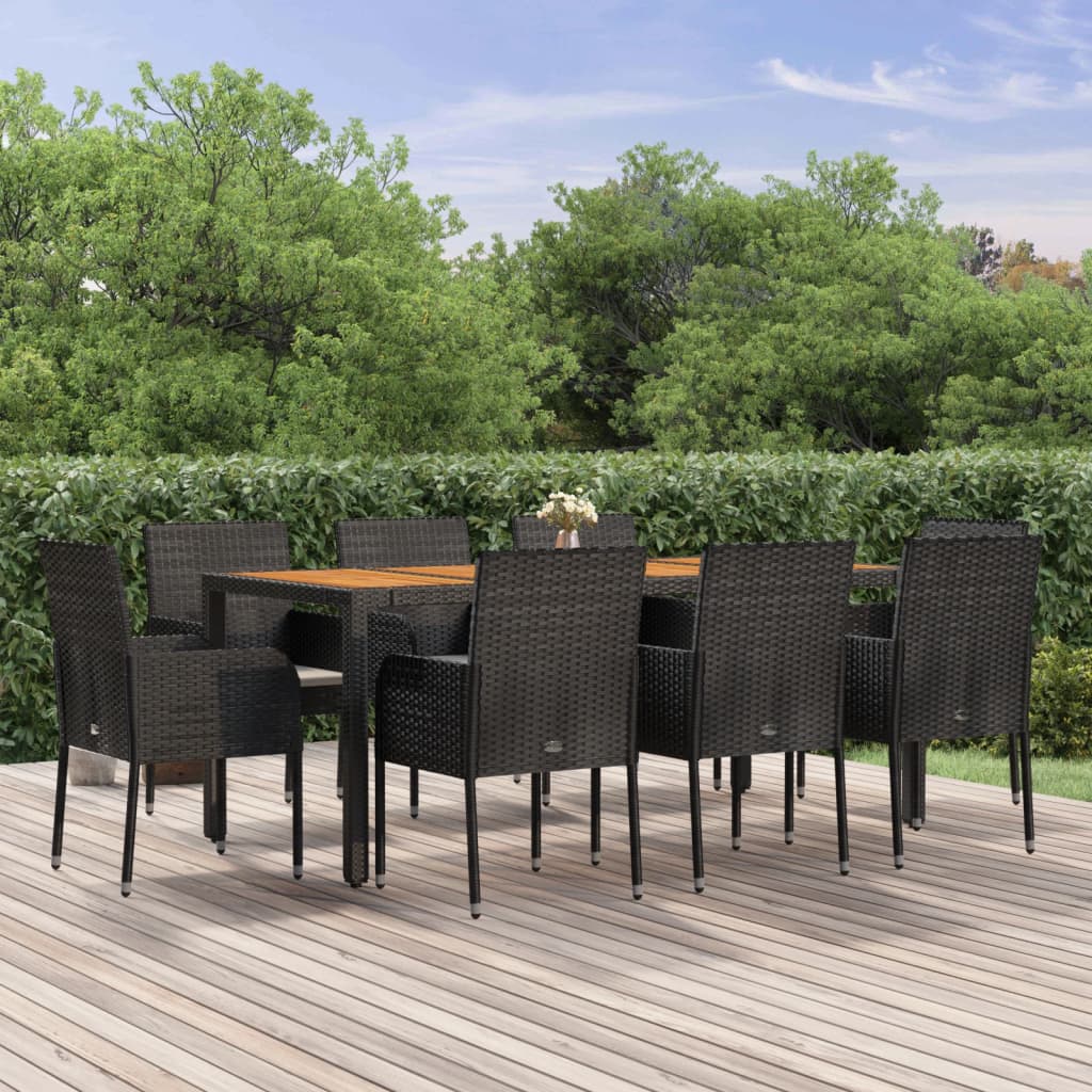 Set mobilier de grădină cu perne, 9 piese, negru, poliratan GartenMobel Dekor