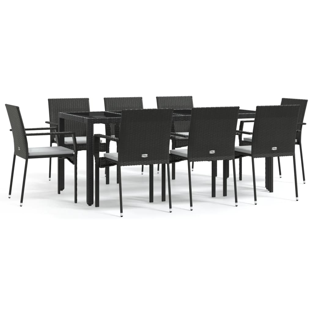 Set mobilier de grădină cu perne, 9 piese, negru, poliratan GartenMobel Dekor