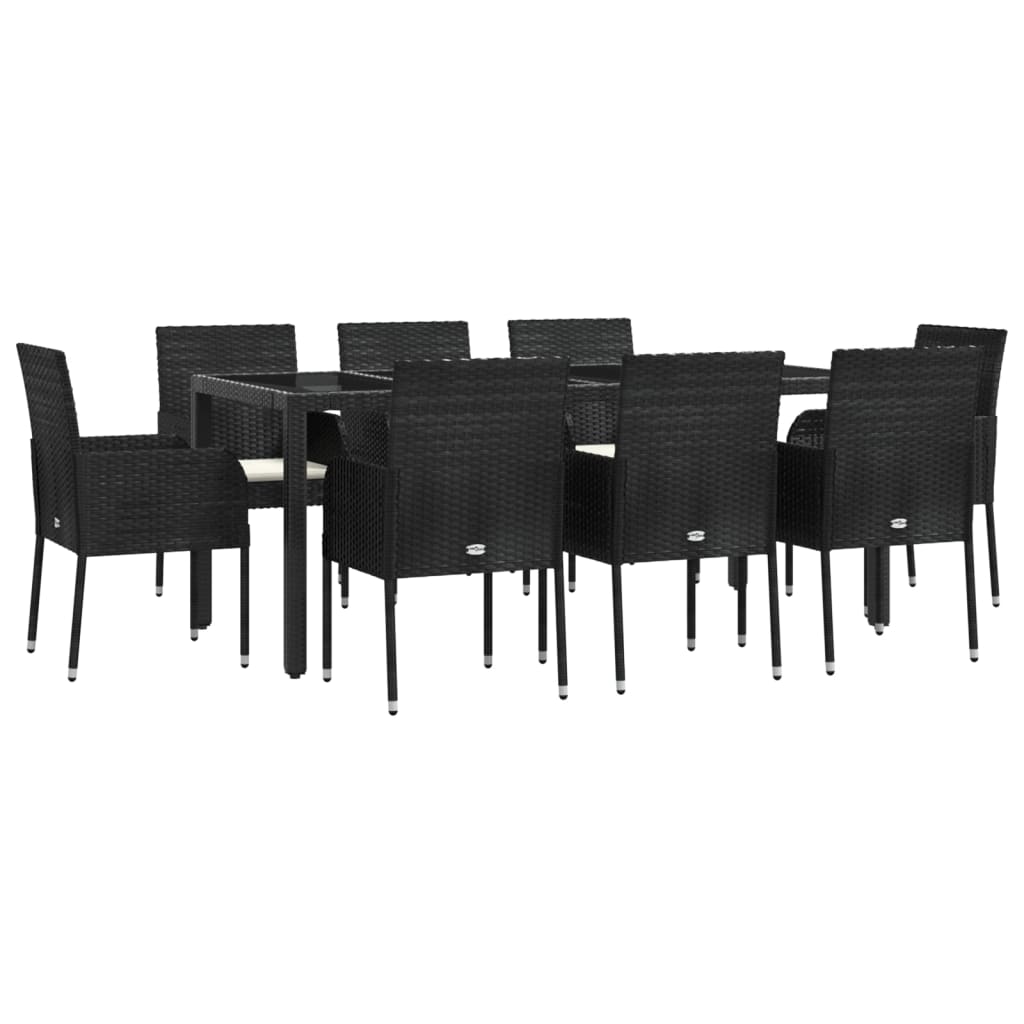 Set mobilier de grădină cu perne, 9 piese, negru, poliratan GartenMobel Dekor