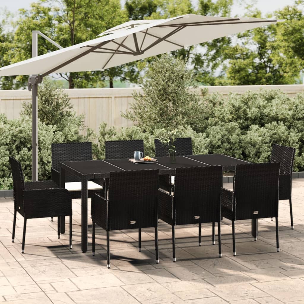 Set mobilier de grădină cu perne, 9 piese, negru, poliratan GartenMobel Dekor