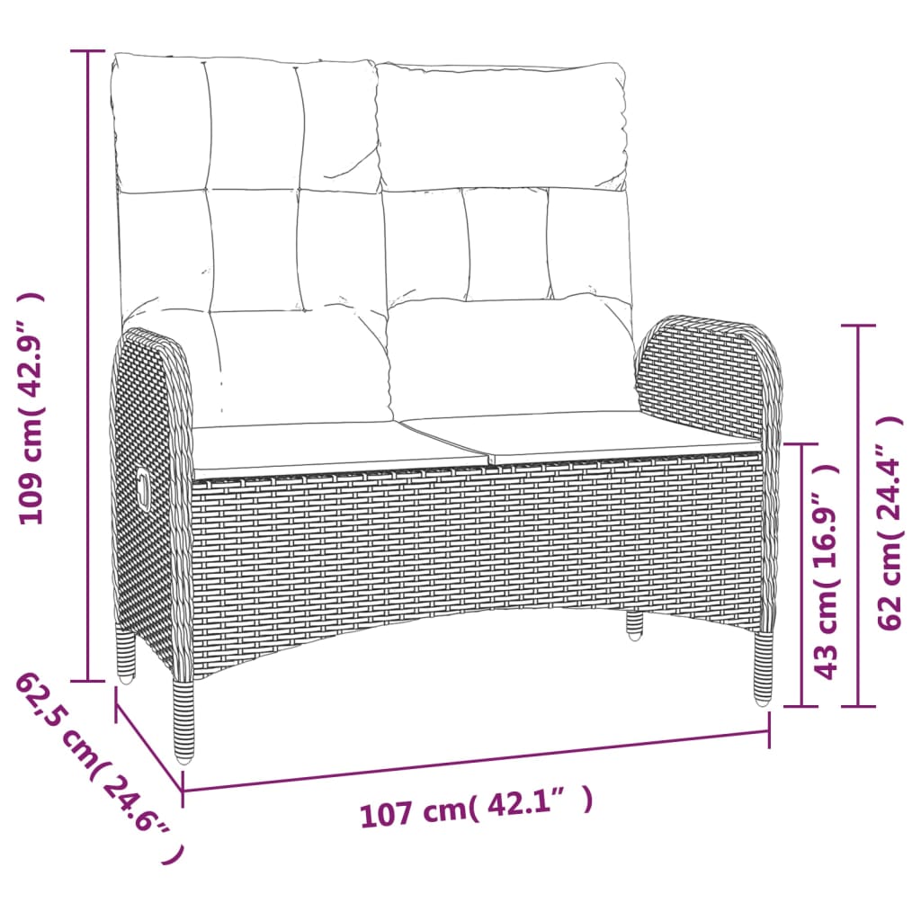 Set mobilier de grădină cu perne, 3 piese, gri, poliratan GartenMobel Dekor