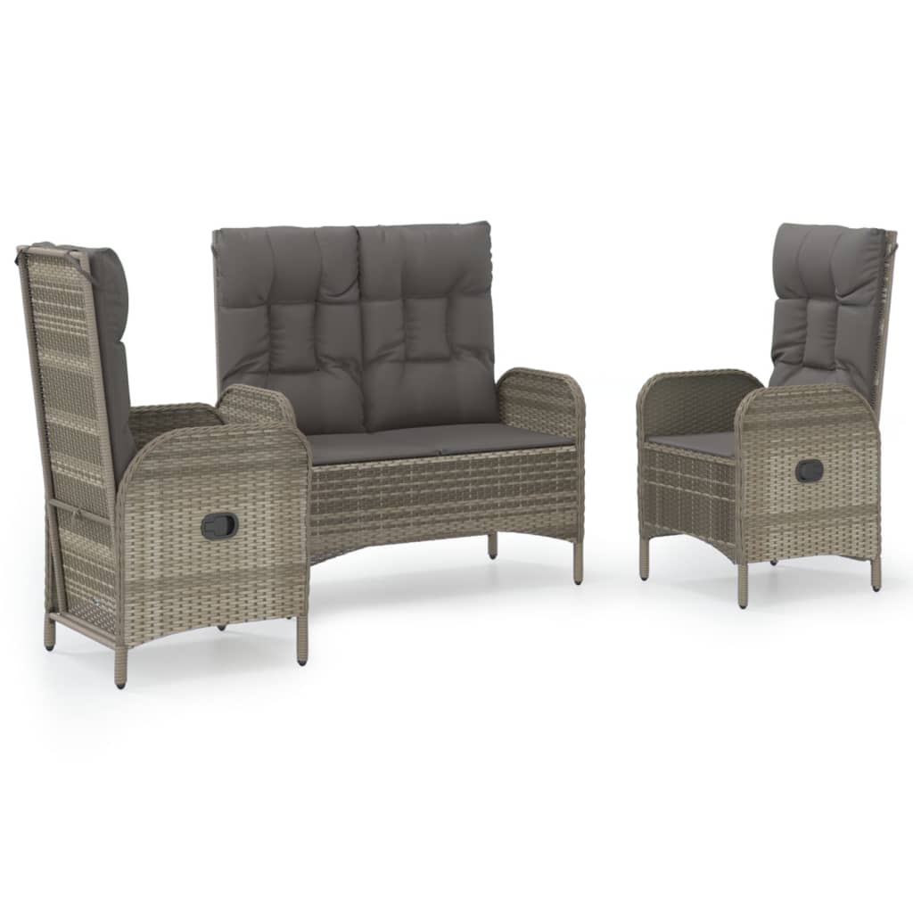 Set mobilier de grădină cu perne, 3 piese, gri, poliratan GartenMobel Dekor
