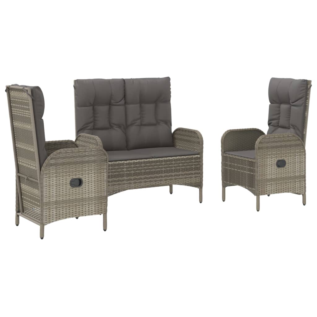Set mobilier de grădină cu perne, 3 piese, gri, poliratan GartenMobel Dekor