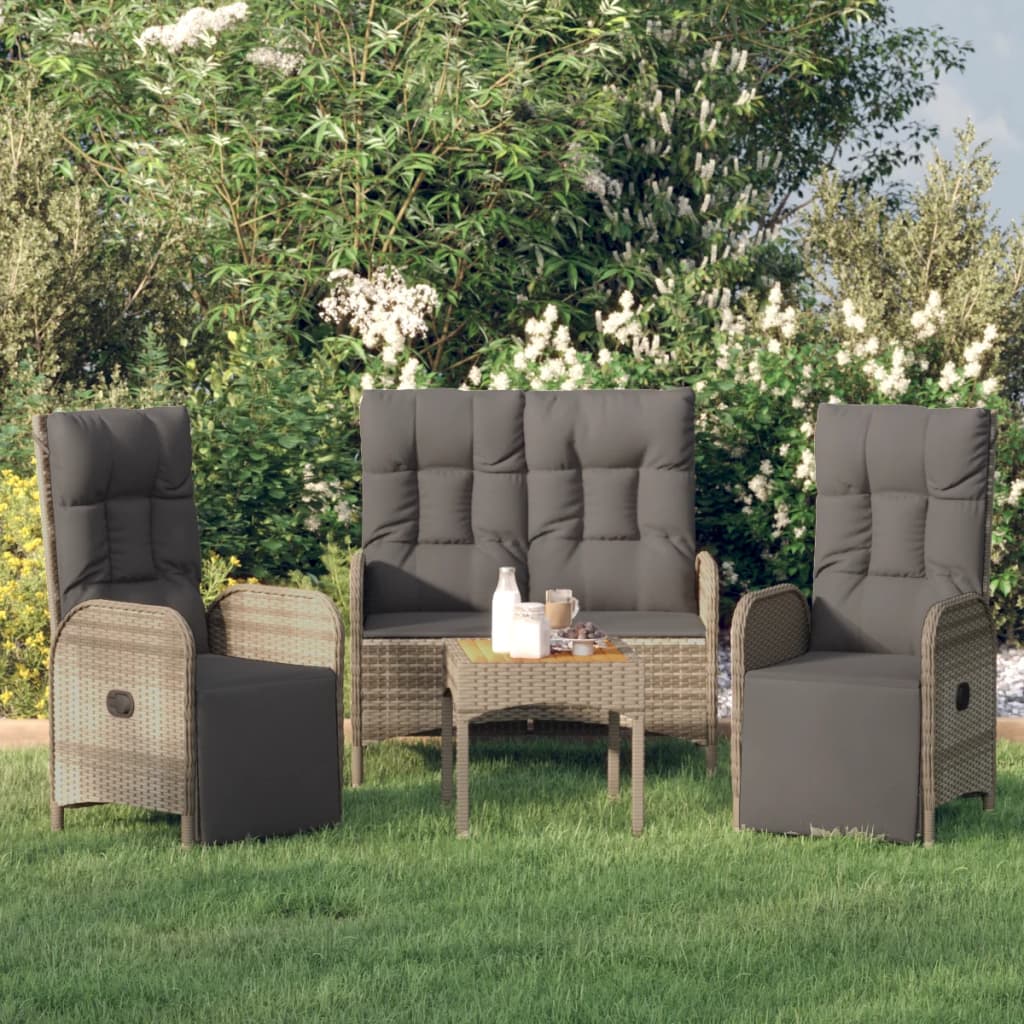 Set mobilier de grădină cu perne, 3 piese, gri, poliratan GartenMobel Dekor