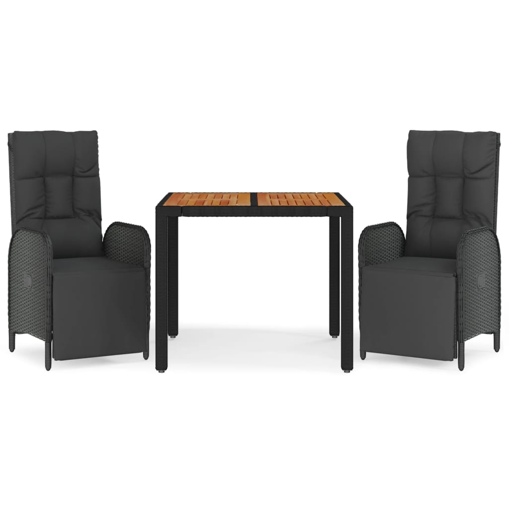 Set mobilier de grădină cu perne, 3 piese, negru, poliratan GartenMobel Dekor