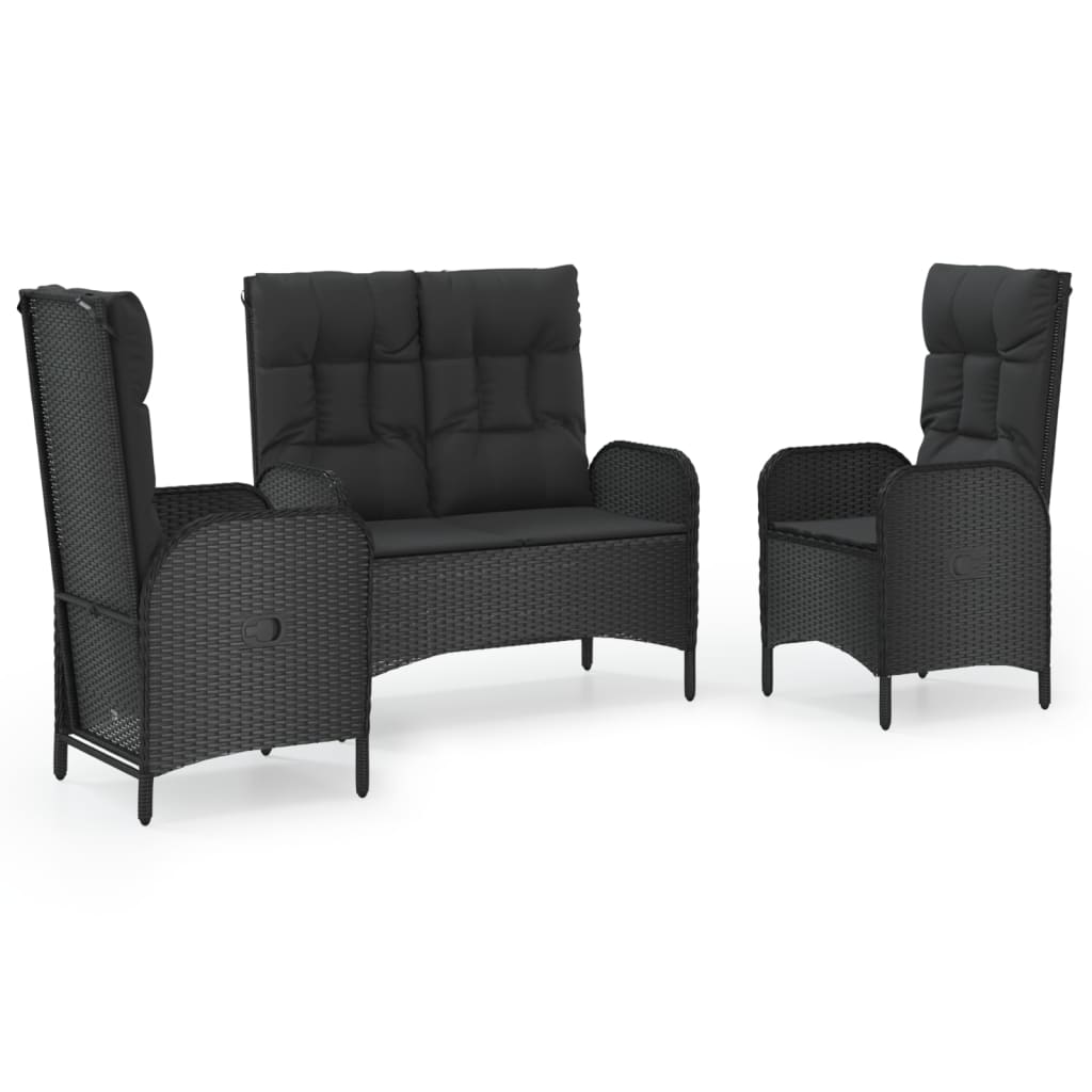 Set mobilier de grădină cu perne, 3 piese, negru, poliratan GartenMobel Dekor