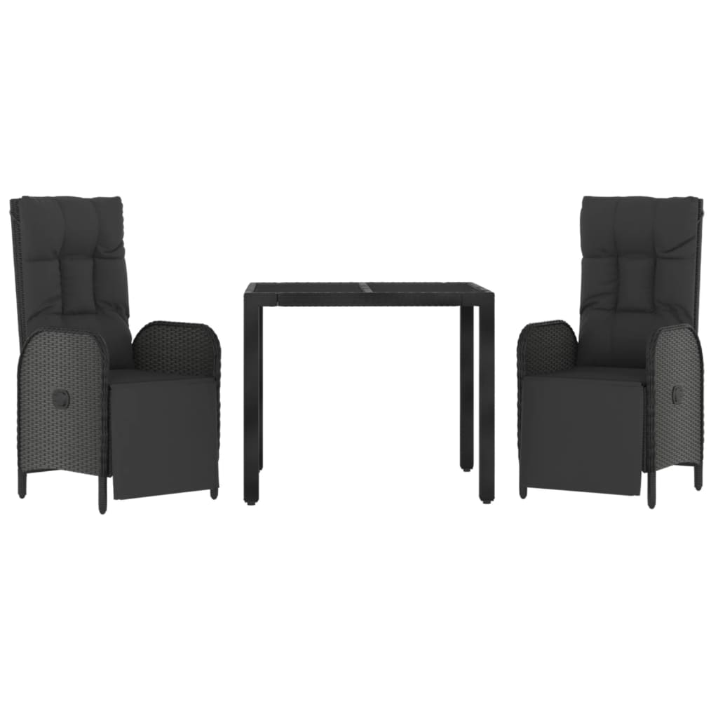 Set mobilier de grădină cu perne, 3 piese, negru, poliratan GartenMobel Dekor