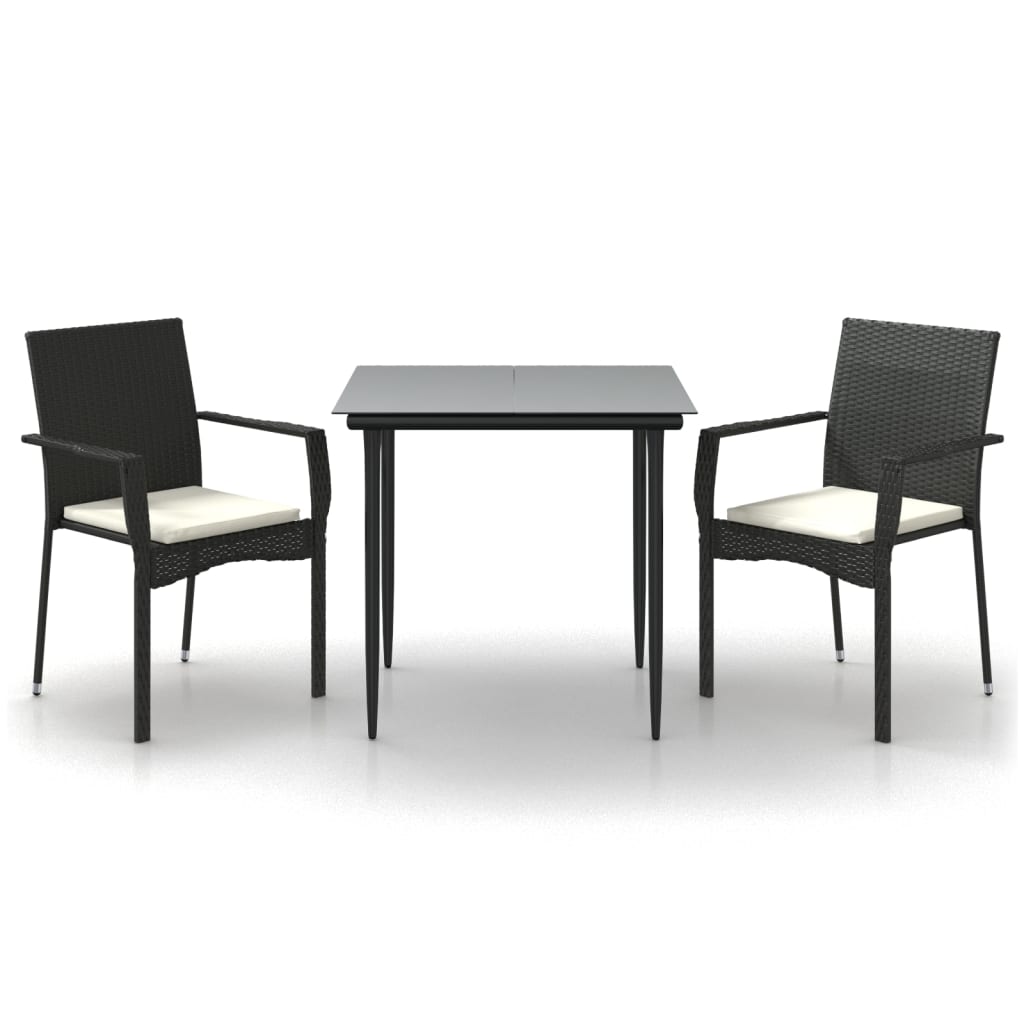 Set mobilier de grădină cu perne, 3 piese, negru, poliratan GartenMobel Dekor