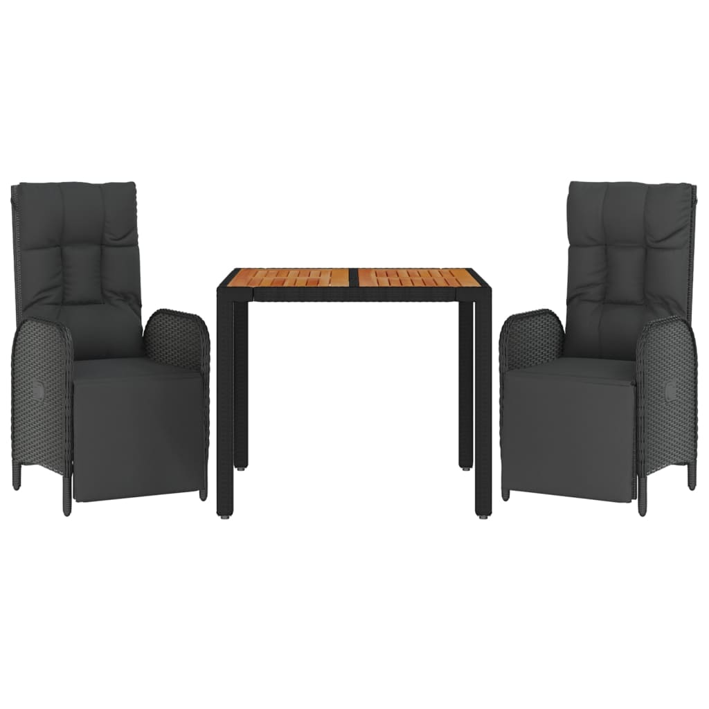 Set mobilier de grădină cu perne, 3 piese, negru, poliratan GartenMobel Dekor