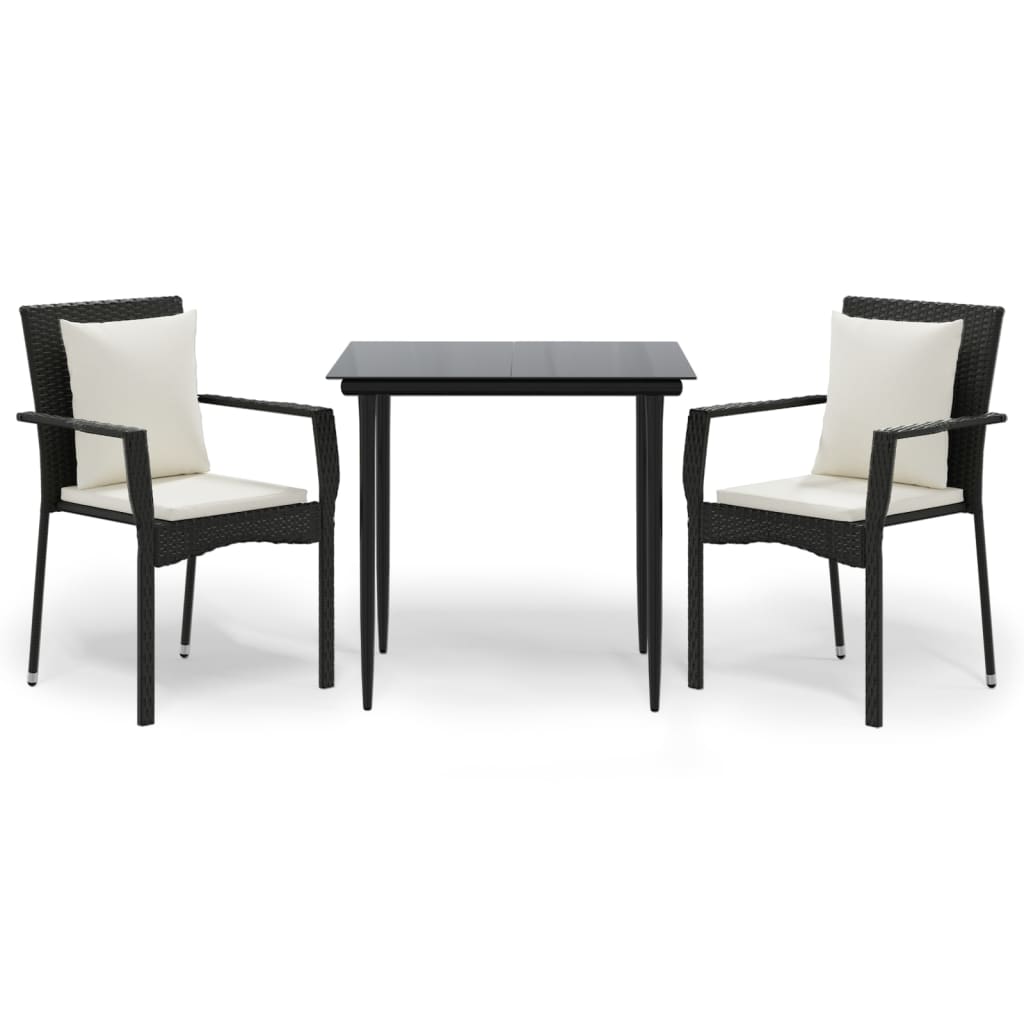 Set mobilier de grădină cu perne, 3 piese, negru, poliratan GartenMobel Dekor